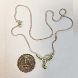 NIB 925 1.4cts Natural Peridot & White Topaz Pendant Necklace W/ 925 Italy Chain